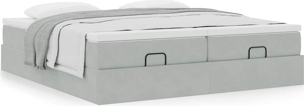 "Rabatt" Ottoman-Bett mit Großer Stauraum, mit Matratze, Hellgrau 200x200 cm Samt - Klassische Betten CC11223
