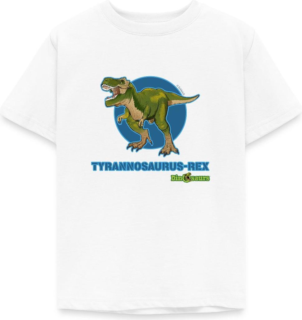 Spreadshirt Dinosaurier Tyrannosaurus Rex T-Rex Kinder T-Shirt, 122/128 (7-8 Jahre), Weiß