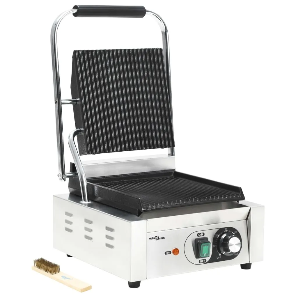 Grill pour Panini Rainuré en Acier Inoxydable 1800W - 31 x 30,5 x 20 cm