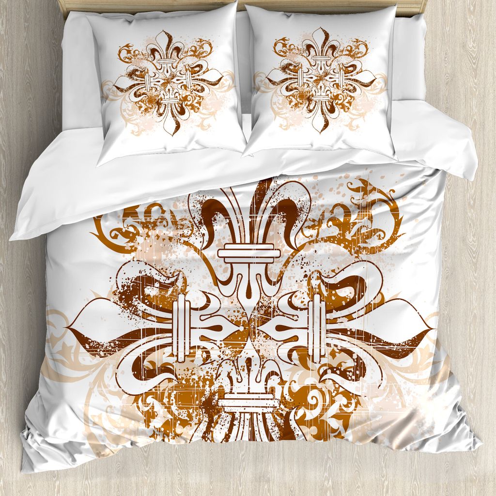 ABAKUHAUS Fleur De Lis Bettbezug, Blumen, Milbensicher Allergiker geeignet mit Kissenbezügen, 155 cm x 220 cm - 80 x 80 cm, Braun weiß