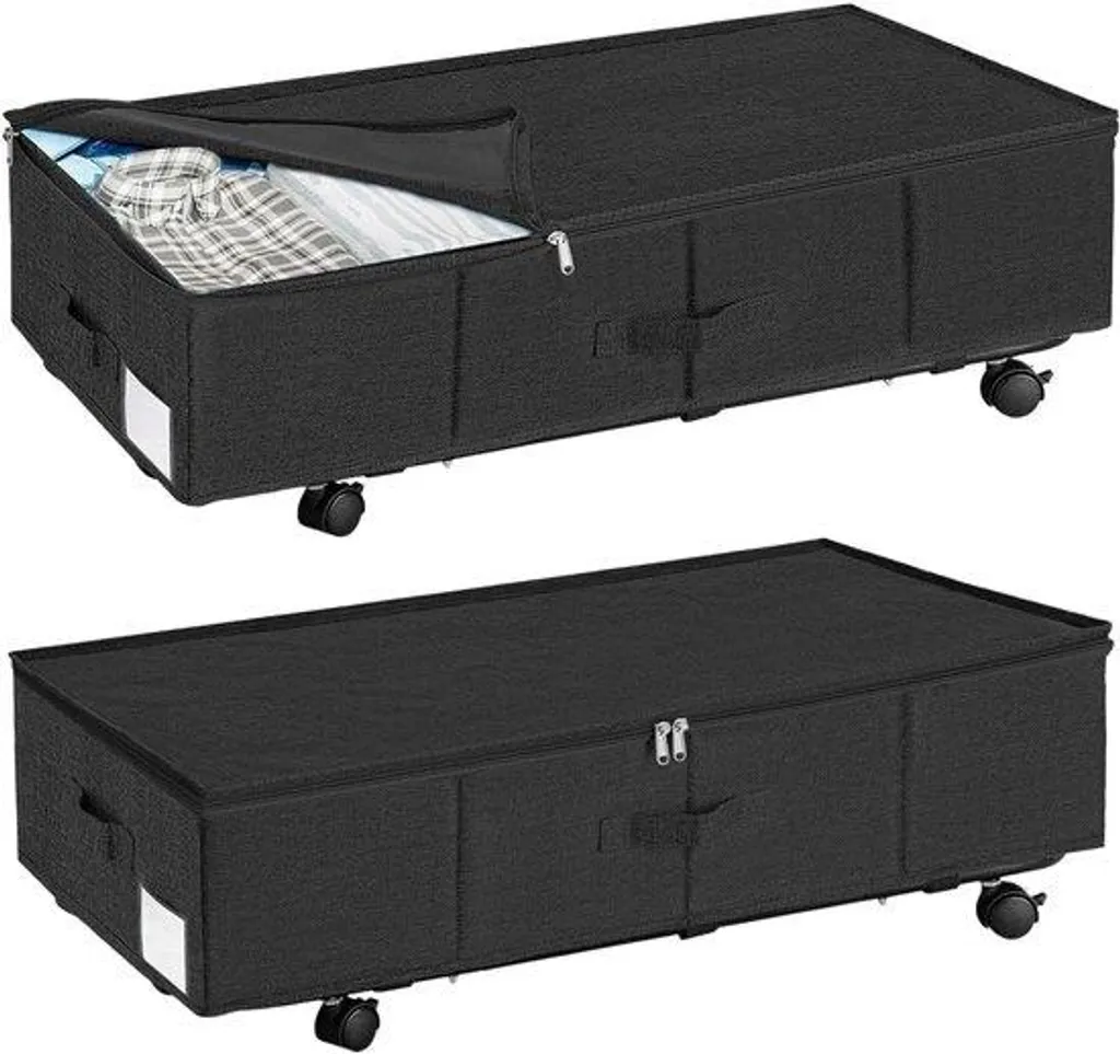 Rangement sous lit à roulettes métallique pour linge et couettes x2