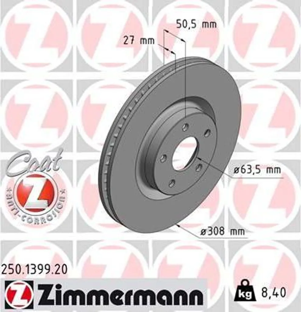 Disque de frein ventilé Zimmermann 250.1399.20 avec protection anti-rouille