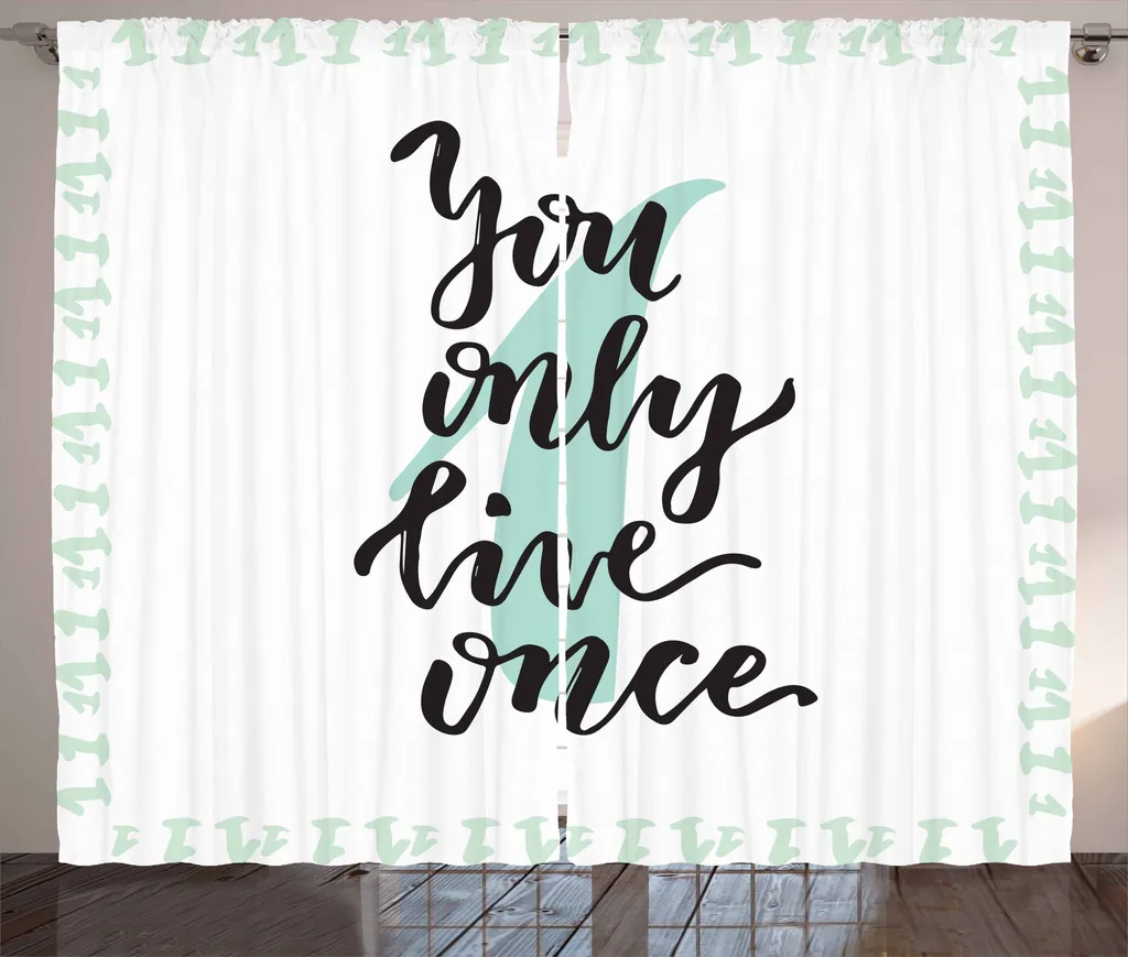 ABAKUHAUS YOLO Tenda rustica, calligrafia scritta a mano, soggiorno Nastro universale Tende con passanti e ganci, 280 x 175 cm, verde menta bianco