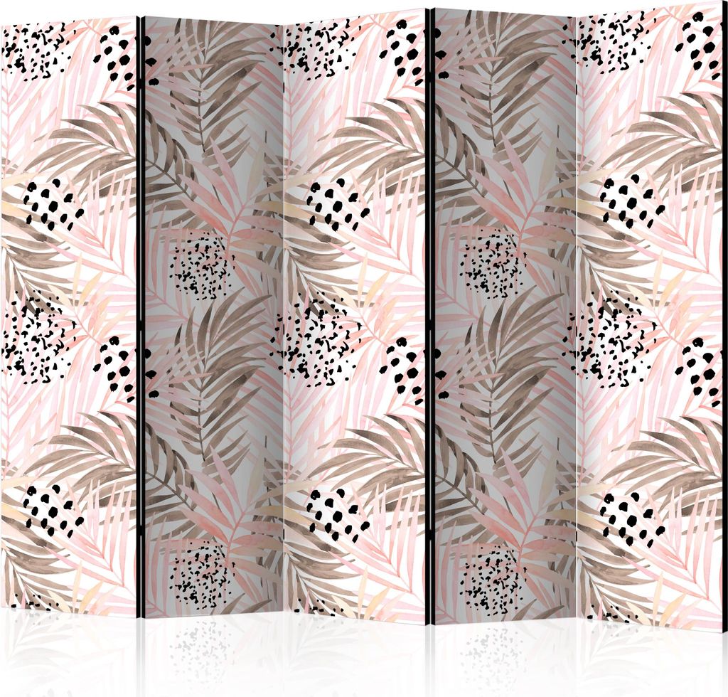 5-teiliger Einseitiger Vlies Paravent - Pink Palm Leaves II 225x172 cm Blumen b-C-0259-z-c
