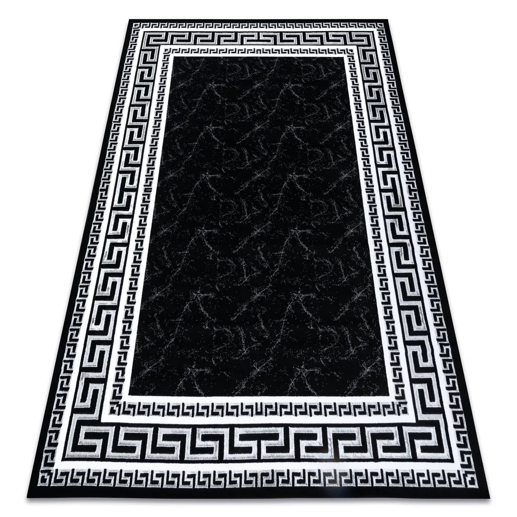 Tapis XXL pour Salon Moderne Noir et Gris 280x370 cm Style Grec GLOSS