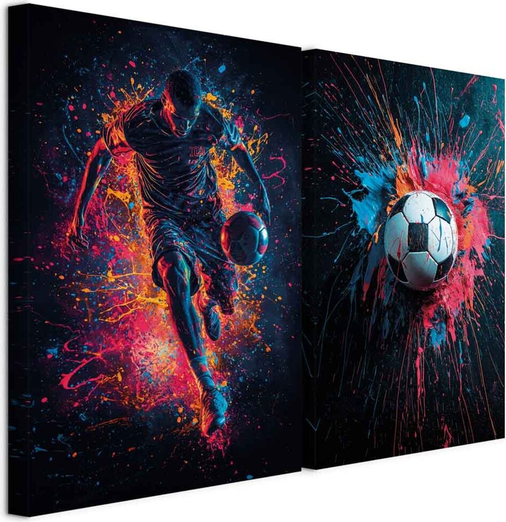 murando - Akustikbild Bilder XL Set Fußball Kunstdruck auf Leinwandbild 80x60cm 2 Teilig je 40x60cm Collage 2er Kunst Wandpaneele Schalldämmung K...
