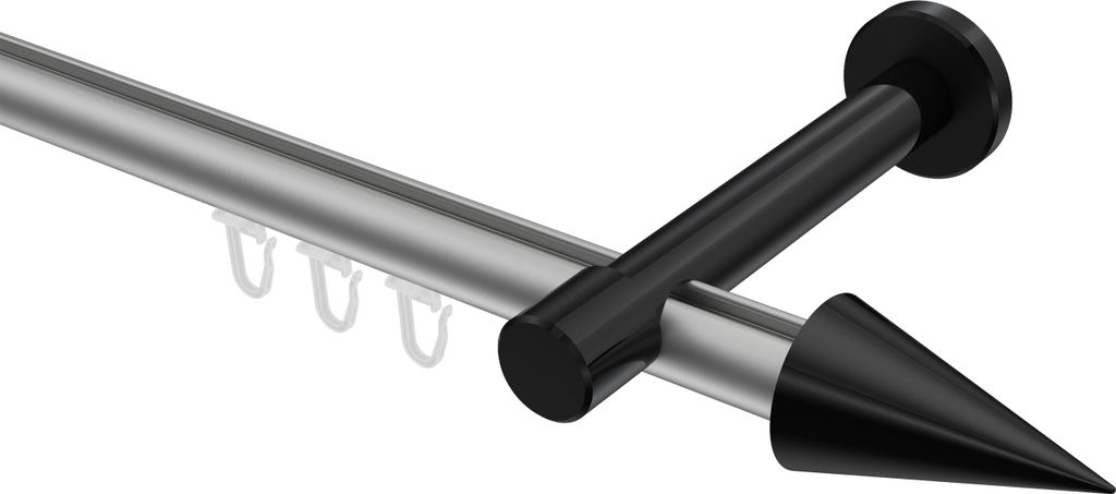 Interdeco Innenlaufstange / Gardinenstange mit Innenlauf Silbergrau / Schwarz, Typ Prestige Savio (Kegel), 20 mm Ø 1-läufig, 260 cm