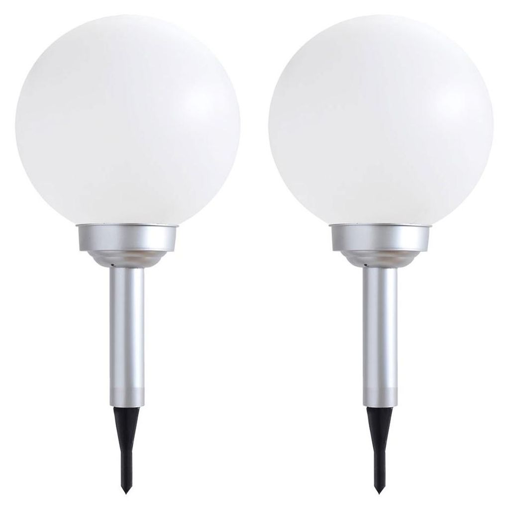 2er Set LED Solarleuchte, Kugel weiß, H 42,5 cm Produktbild 