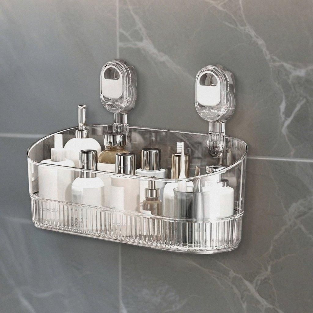 Duschablage Aufbewahrungsbox mit Saugnapf, Acryl Badezimmer Organizer,Badezimmer Organizer Hohes Volumen ohne Bohren Duschregal für Bäder, Toilet...