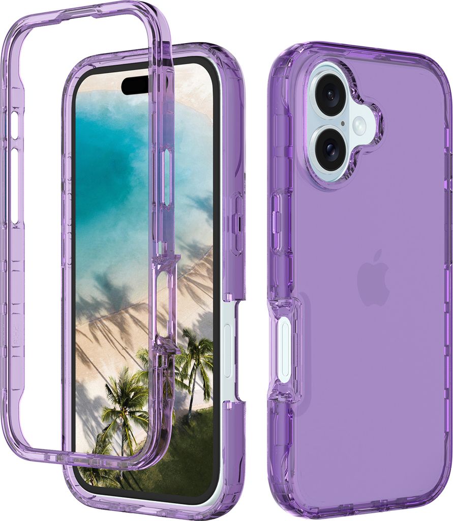 iPhone 16 Plus Hülle, Hybrid Transparente Rückseite TPU Bumper Stoßfest Schutzhülle für iPhone 16 Plus Violett