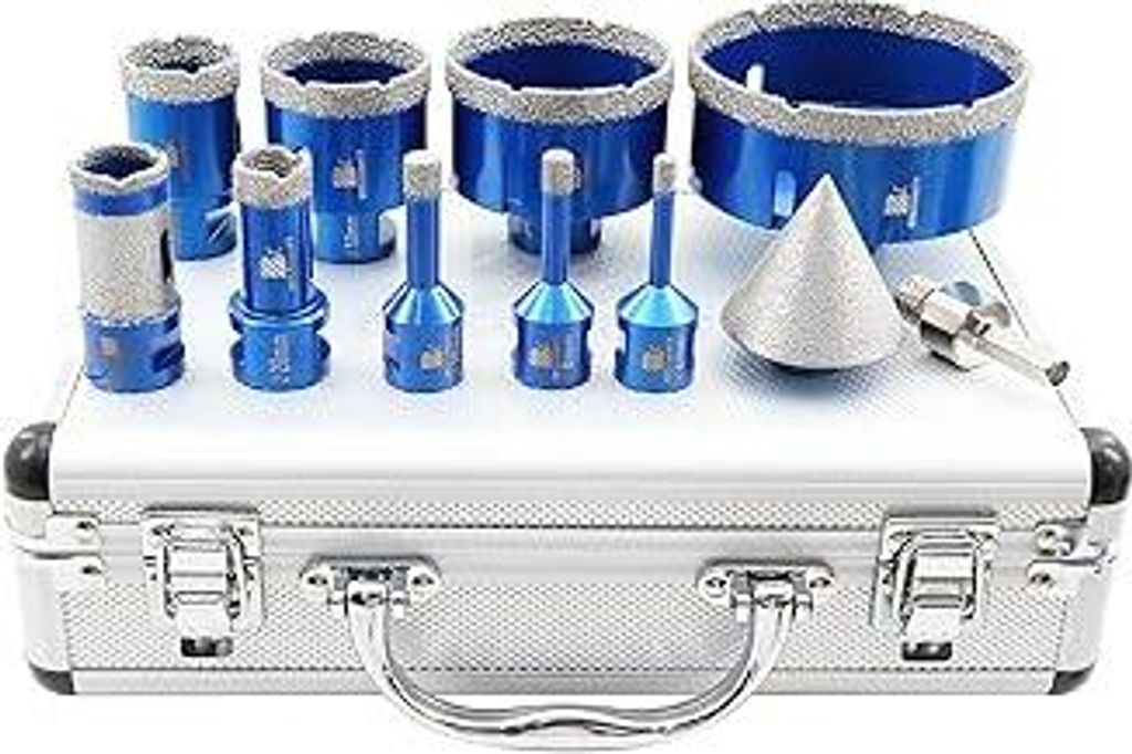 Diamantbohrer Fliesenbohrer Set - BRSCHNITT 6/8/10/20/35/50/68/100mm Diamant Bohrkrone Lochsäge mit 25/50mm Fingerfräser ein Adapter für Porzell...