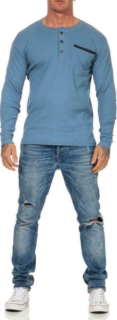 Herren Basic Langarm Shirt Baumwolle; Blau S