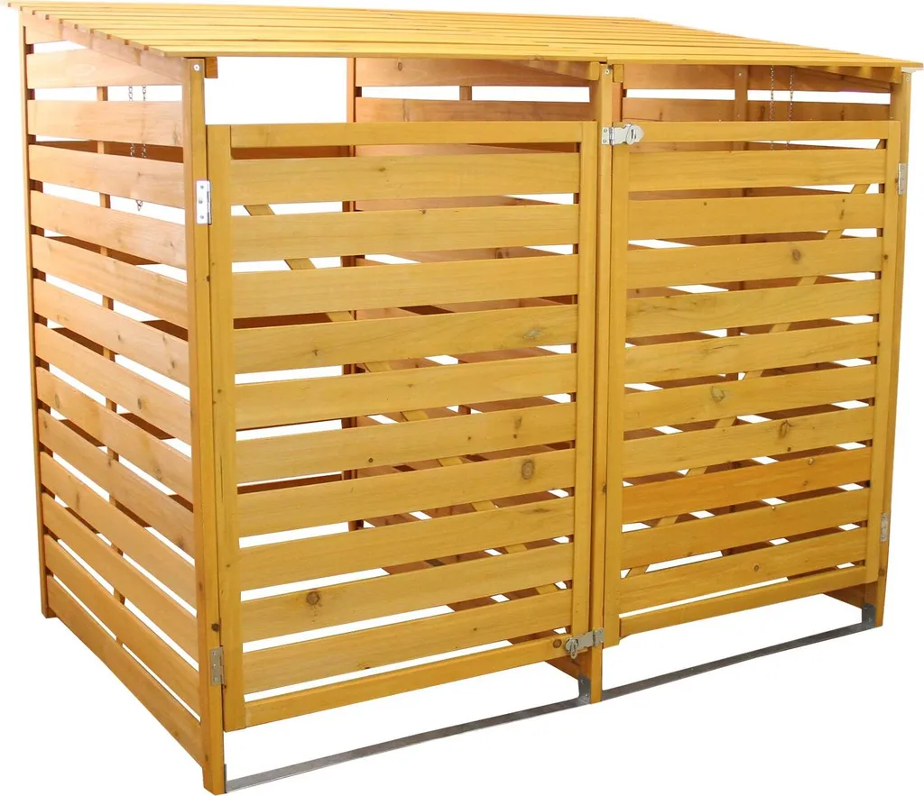 Coffre à poubelles double en bois naturel pour jardin et extérieur