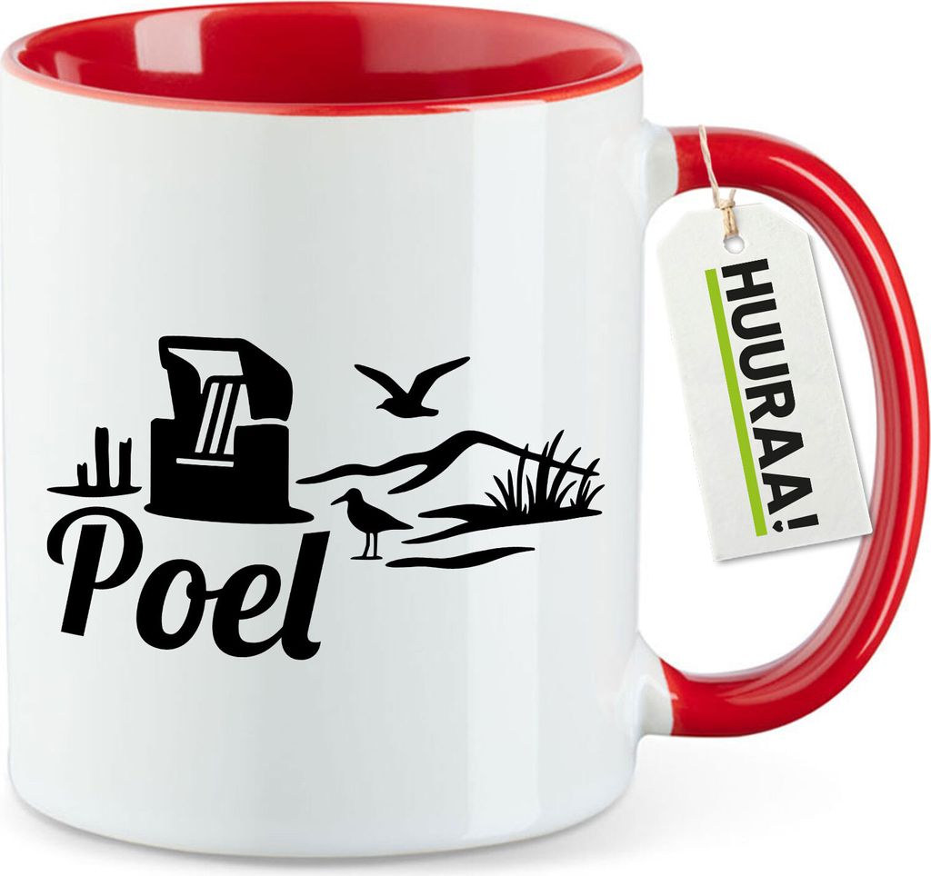 Huuraa Kaffeetasse Poel Strandmotiv 330ml Rot Keramik Kaffeebecher Geschenkidee