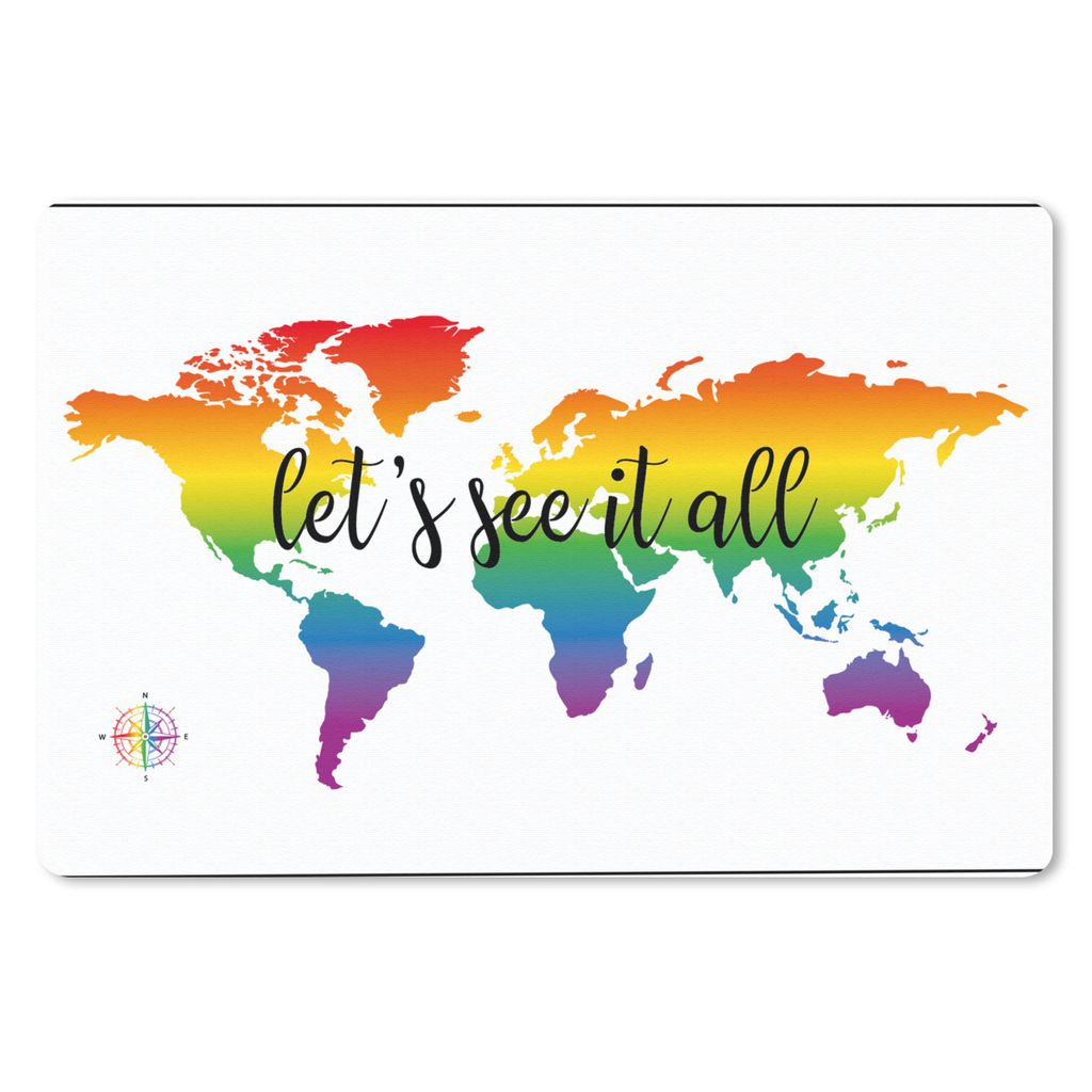 MuchoWow Mauspad Mousepad Weltkarte - Regenbogen - Kompass 27x18 cm - Mousepads - Maus Mat - Pad - Mausunterlage - Büroartikel - Desk Matten
