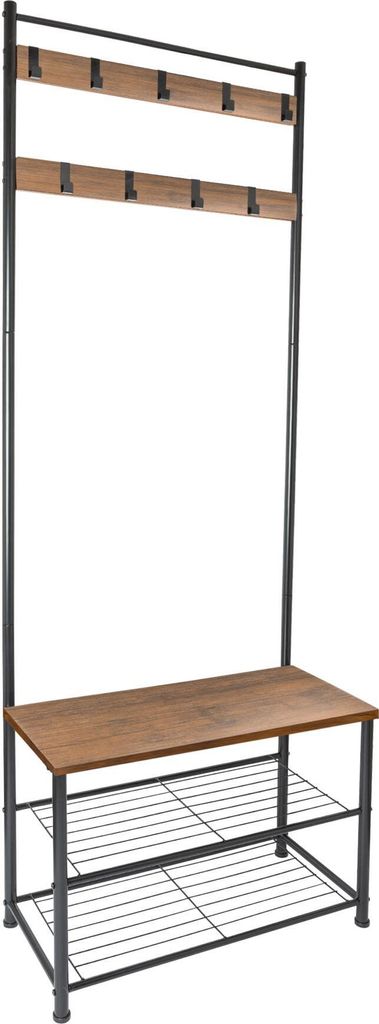 Harbour Housewares Quadratischer Garderobenständer aus Stahl mit Schuhbank – Schwarz/Braun