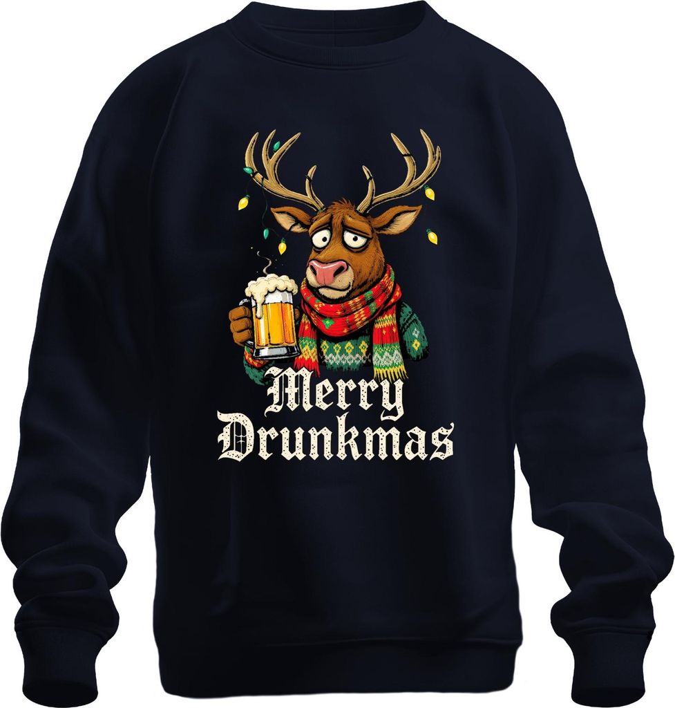 Merry Drunkmas Rentier Bier Weihnachten Lustig Geschenk Ugly Uni Sweatshirt Pullover, Navy, 3XL