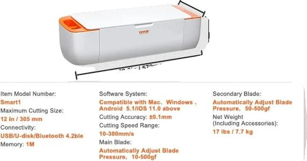 Tondeuse vinyle haute précision Pro-Cut blanc orange, vitesse réglable