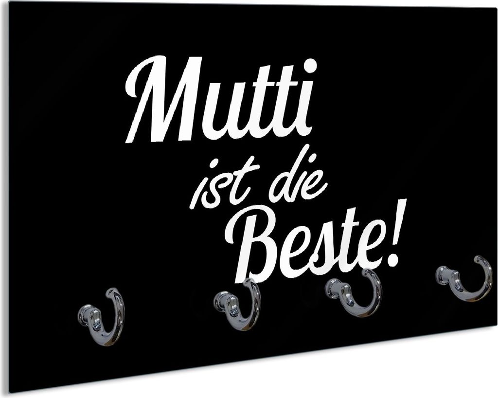 Wallario Handtuchhalter aus Glas, Motiv: Mutti ist die Beste, 30 x 20 cm mit 4 Haken