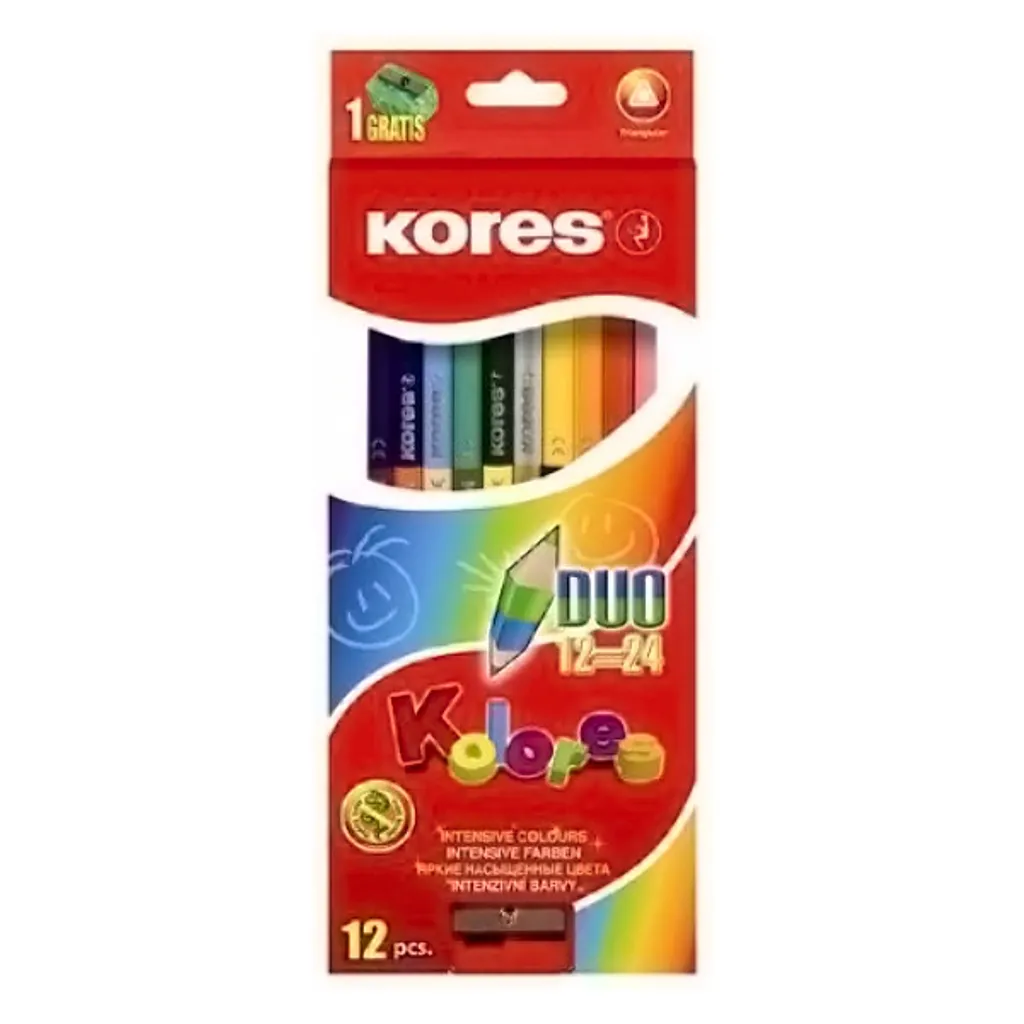 Crayons de couleur triangulaires Duo Kores mine résistante 12 unités