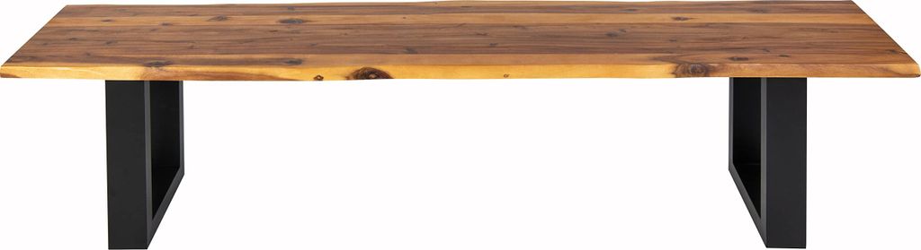 Esszimmerbank 200x40 cm Dallas, Akazienholz cognacfarben, Massive Holzbank mit echter Baumkante, Baumkantenbank mit U-Gestell Schwarz, Sitzbank mit...