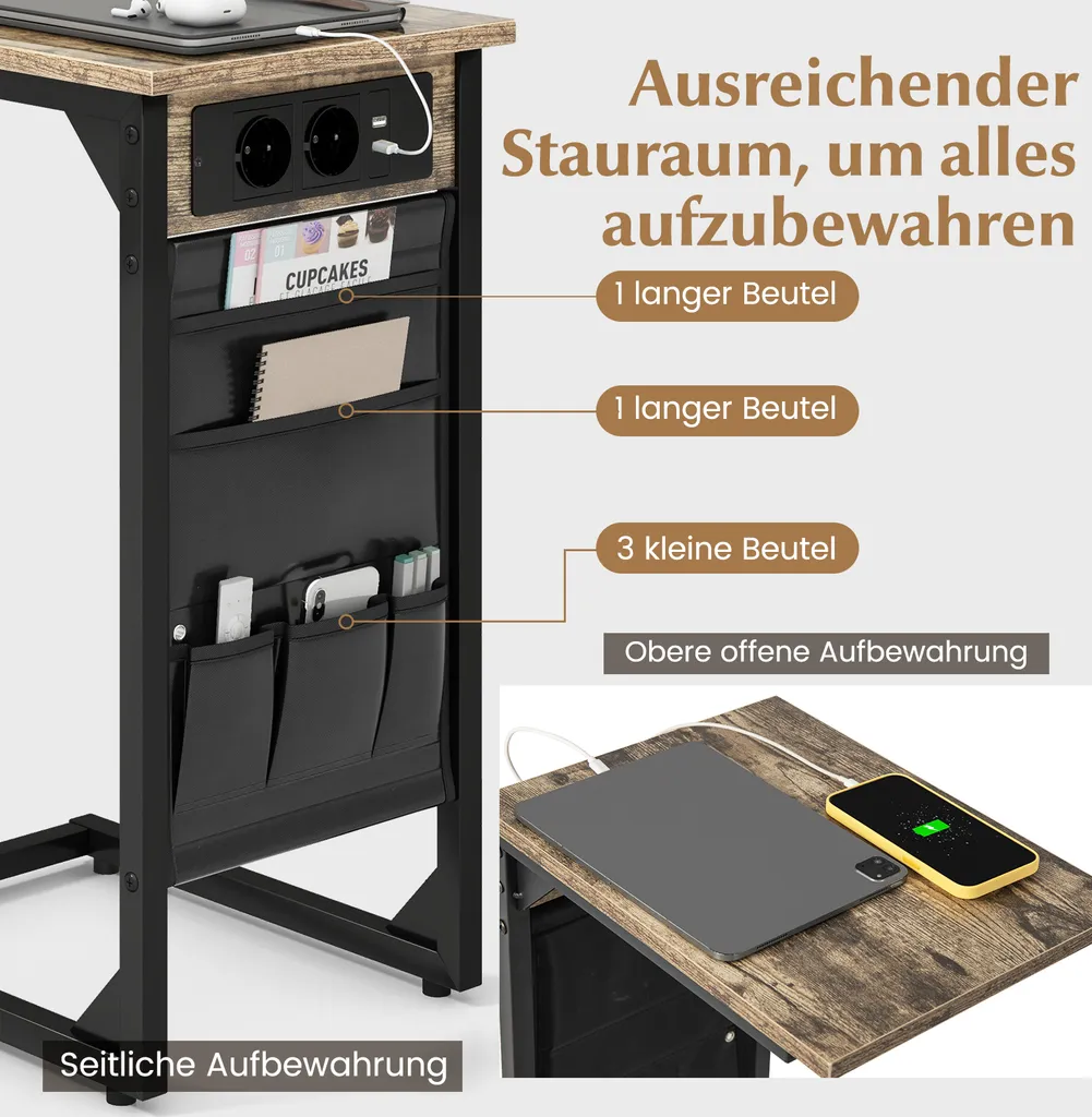 Petite table pour ordinateur portable en forme de C avec USB lot de 2 - 4