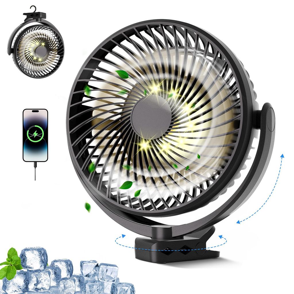 ATEROLL Mini USB-Ventilator Ventilator mit Licht,3 Geschwindigkeiten,USB 360° Tischventilatoren