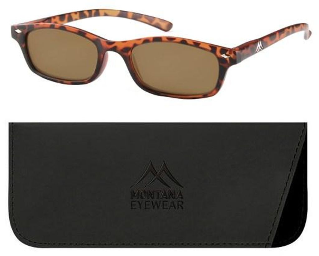 GKA Montana Nerd A2 getönte Lesebrille +1,5 Dioptrien mit Federbügel Sonnenbrille mit Sehstärke Sonnenlesebrille Sonne Brille braun Leo mit Etui