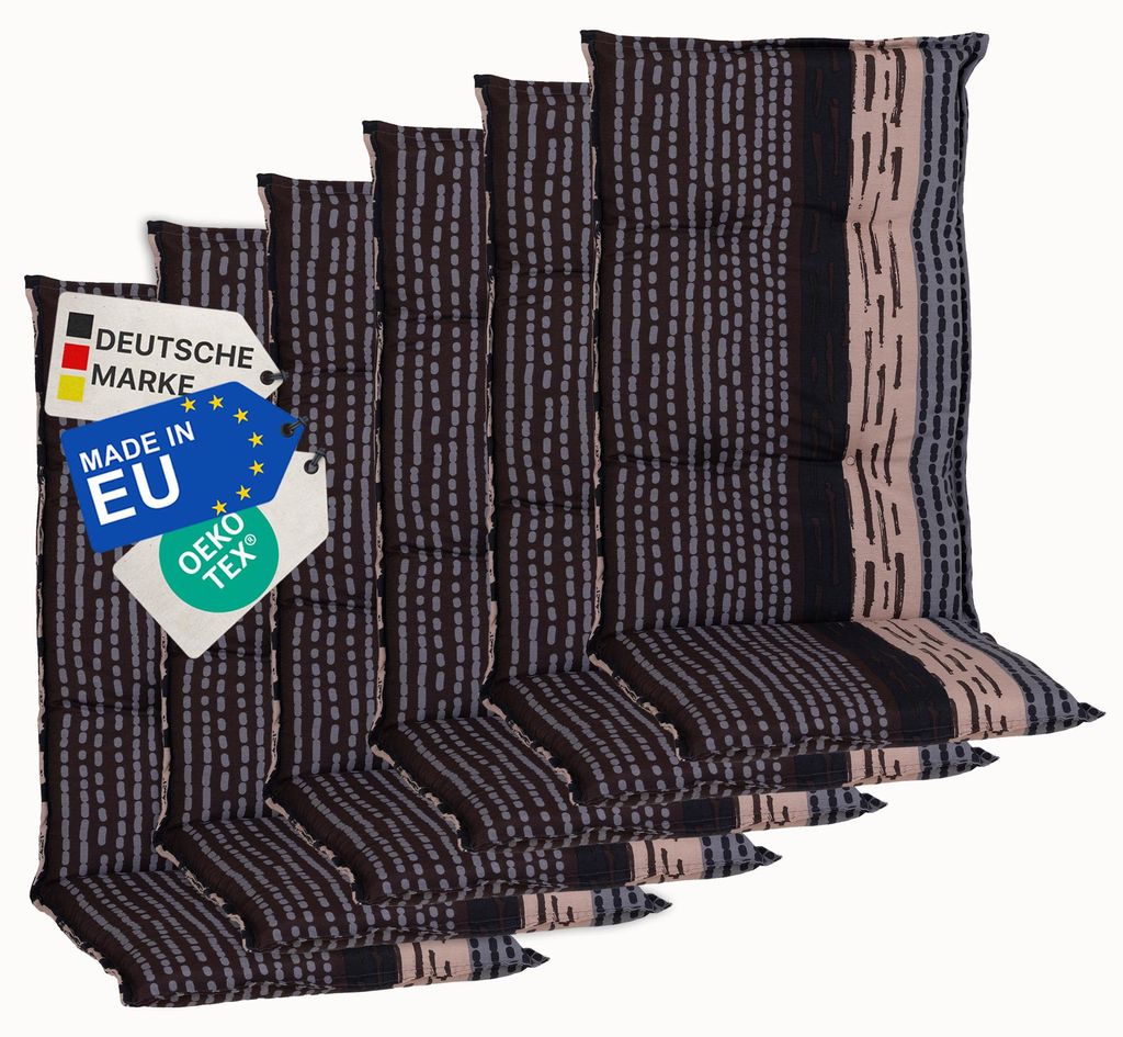 NYVI Gartenstuhl Auflagen Hochlehner 6er Set Barcelona - UV-Beständig, Atmungsaktiv, Strapazierfähig - Hochlehnerauflagen Sitzkissen Outdoor - Si...