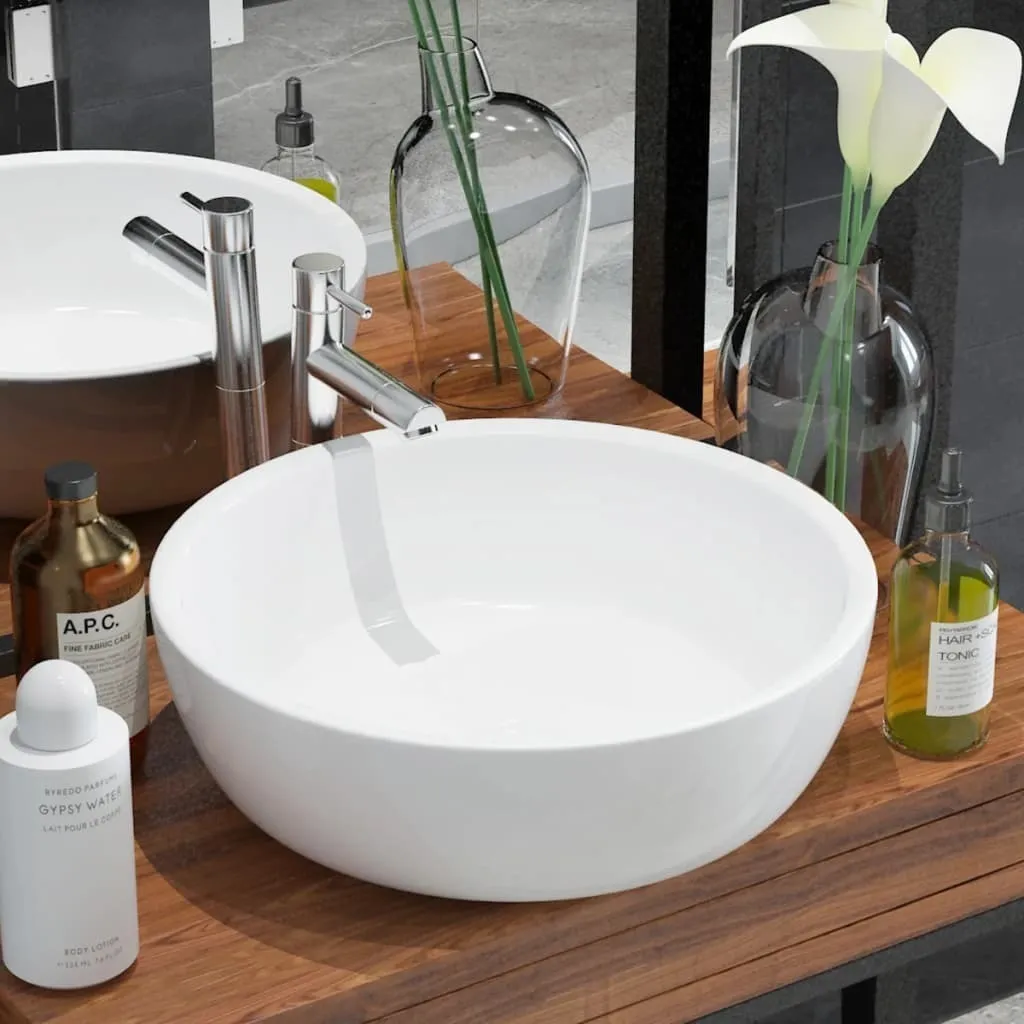 Lavabo rond blanc en céramique 42 cm : nettoyage facile et anti-rayures