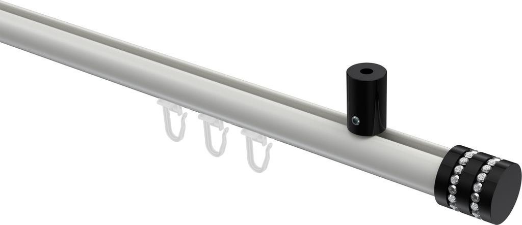Interdeco Innenlaufstange / Gardinenstange mit Innenlauf Weiß / Schwarz, Typ Sonius Estana (Glitzerkappe) Deckenmontage, 20 mm Ø 1-läufig, 120 cm