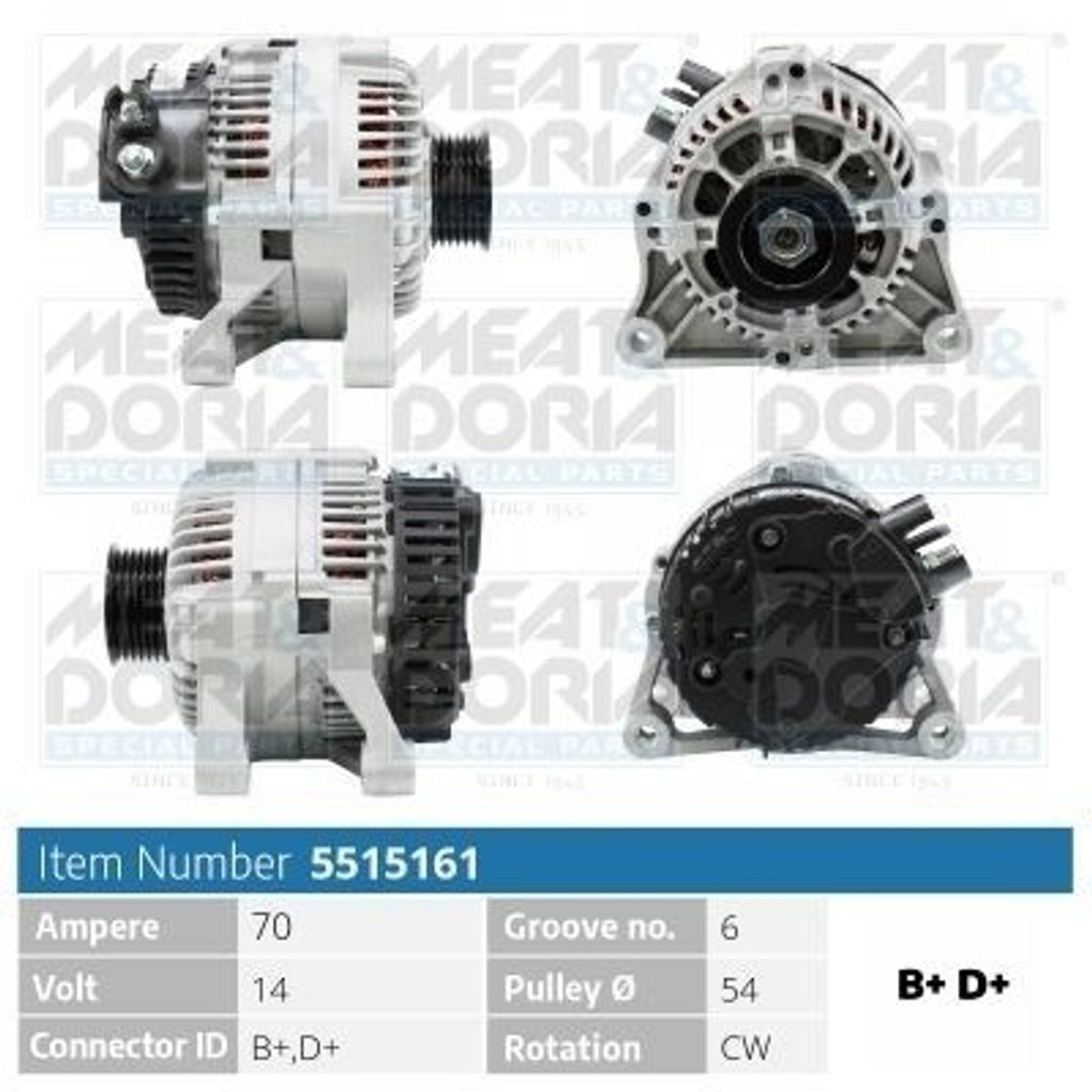 MEAT & DORIA 5515161 Lichtmaschine Generator LiMa 70A 14V für FIAT Scudo Kastenwagen (220) Scudo Kombi (220) SCUDO Pritsche/Fahrgestell (220)