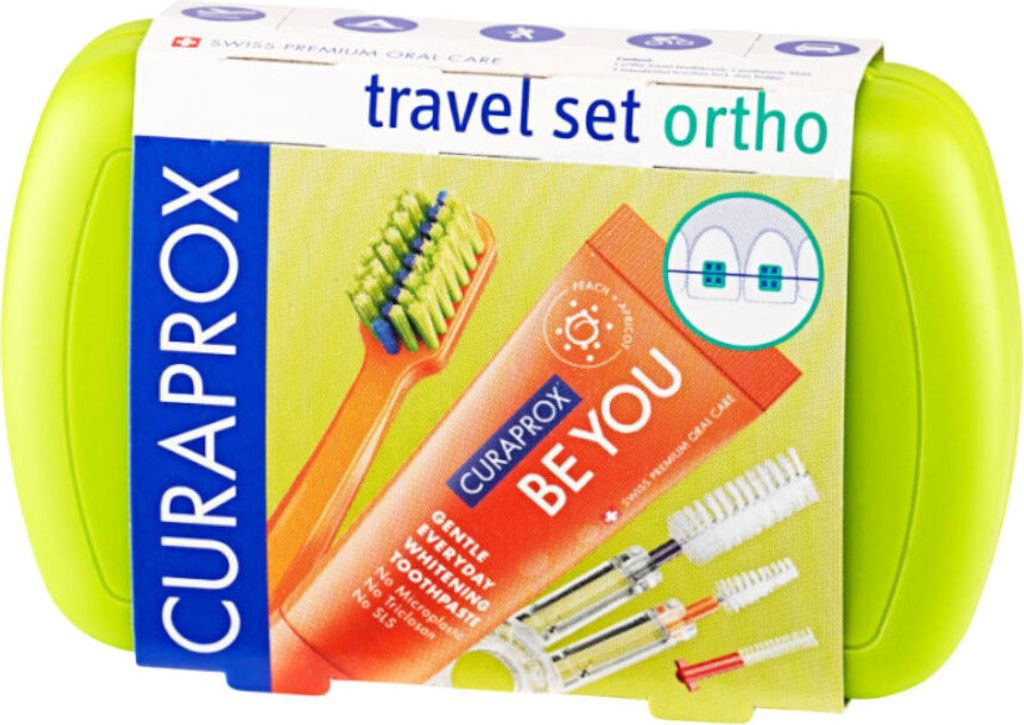 Curaprox Umfassendes Mundhygiene-Reise-Set Ortho für Zahnspangenträger, Grün