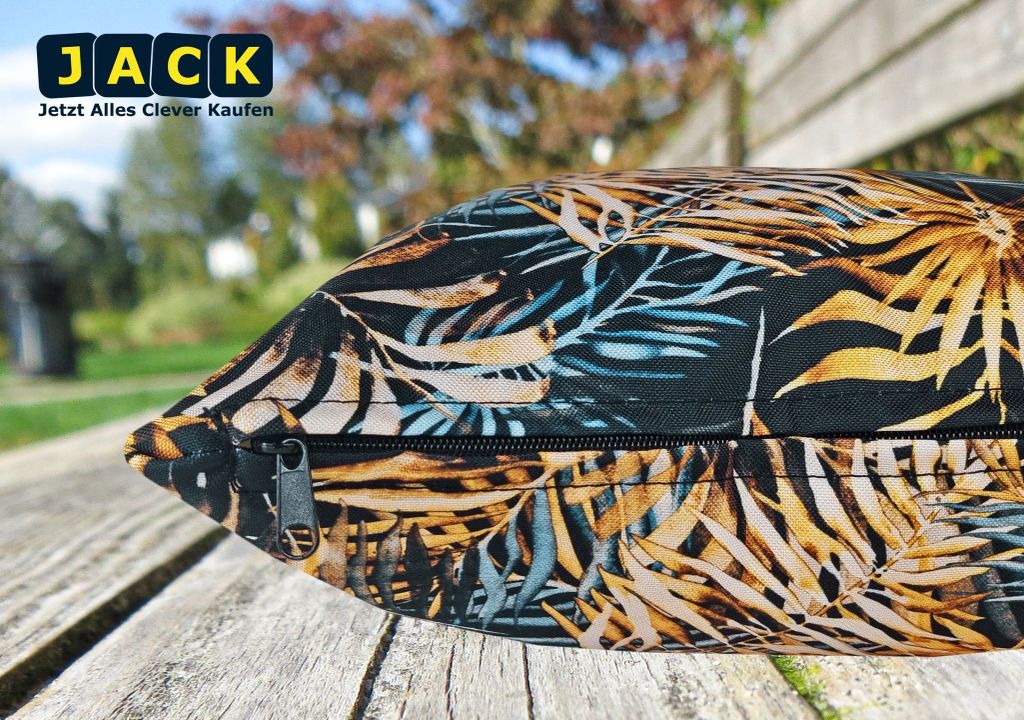 JACK 30x50cm Motiv Outdoor Lounge Kissen Dekokissen inkl. XXL-Füllung Wasserabweisend Sitzkissen Garten Stuhl Lotus Effekt, Farbe:Blatt Gold