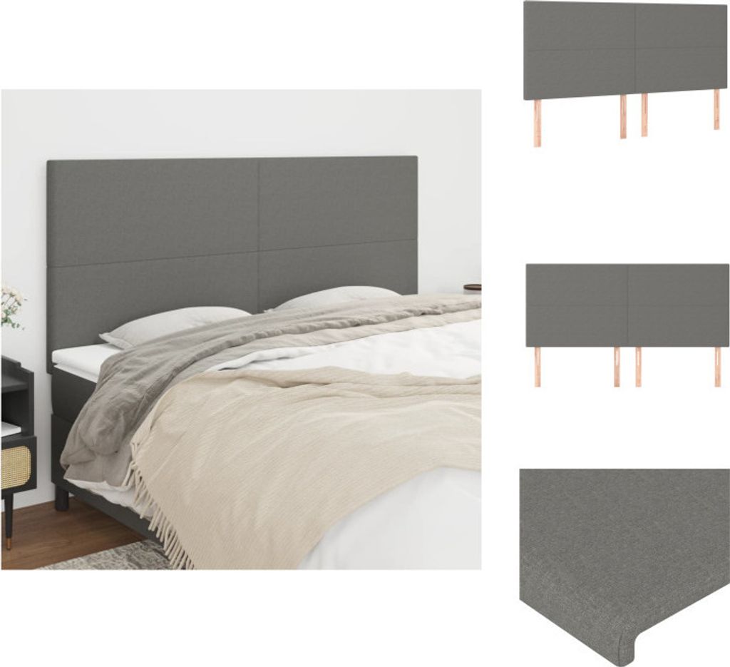 vidaXL Kopfteile 4 Stk. Dunkelgrau 90x5x78/88 cm Stoff - Kopf- & Fußenden