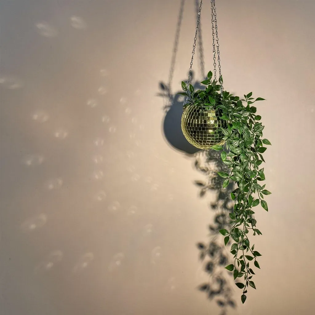 Pot à effet miroir rotatif boule disco avec chaîne de suspension inox