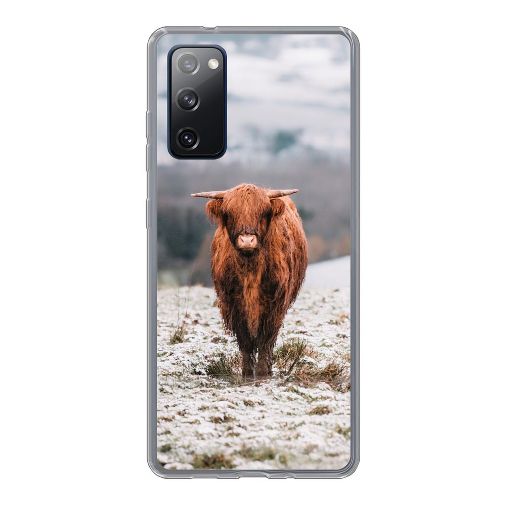 MuchoWow Handyhülle Schutzhülle Hülle für Samsung Galaxy S20 FE Schottischer Highlander - Schnee - Berg Silikon Softcase Handy Hülle - Abdec...