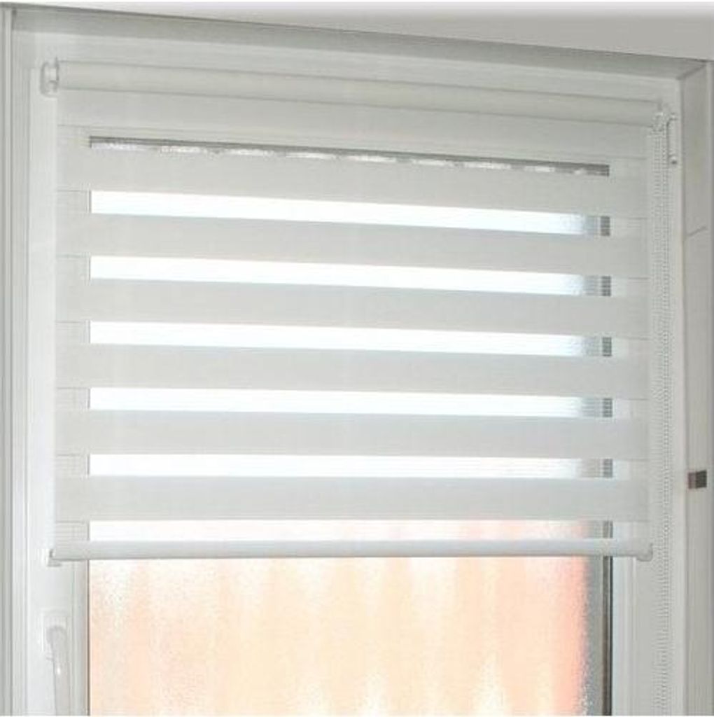 Interdeco Doppelrollo / Zebrastreifen-Rollo mit Seitenzug Weiß (3030), Typ DR1, Breite x Höhe 114,5 x 150 cm