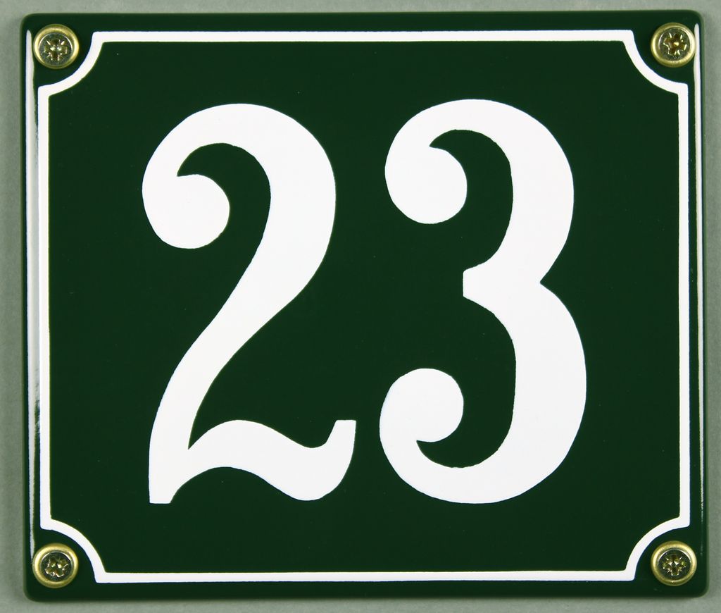 Hausnummernschild 23 grün 12x14 cm  Schild Emaille Produktbild 