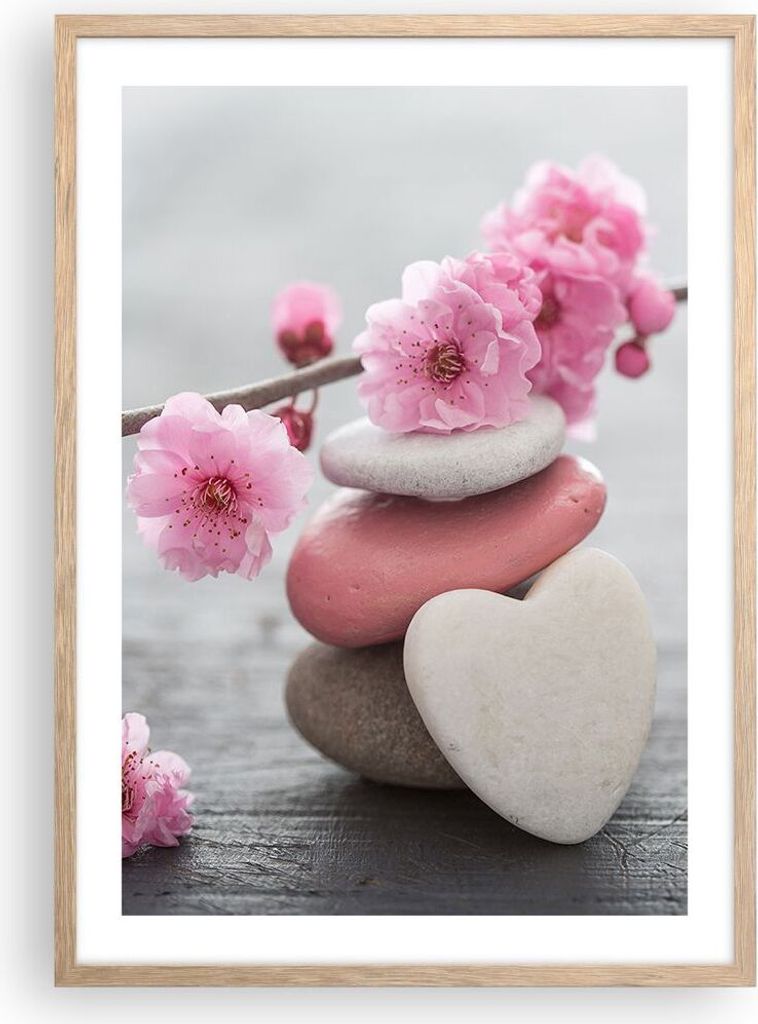 Gerahmtes Poster - Rahmen in heller Eiche - Yoga weiblich Blume Gesundheit - 50x70 cm - Wand Bild - Wanddeko - Wandbilder - Wandposter - Bilderrahm...