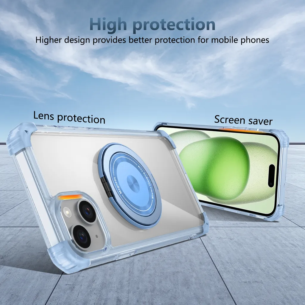 Cover MagSafe iPhone 14 Plus Supporto Anello - Blu Trasparente Antiurto - 8