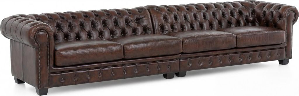 Sofa Chesterfield 6-Sitzer Echtleder braun