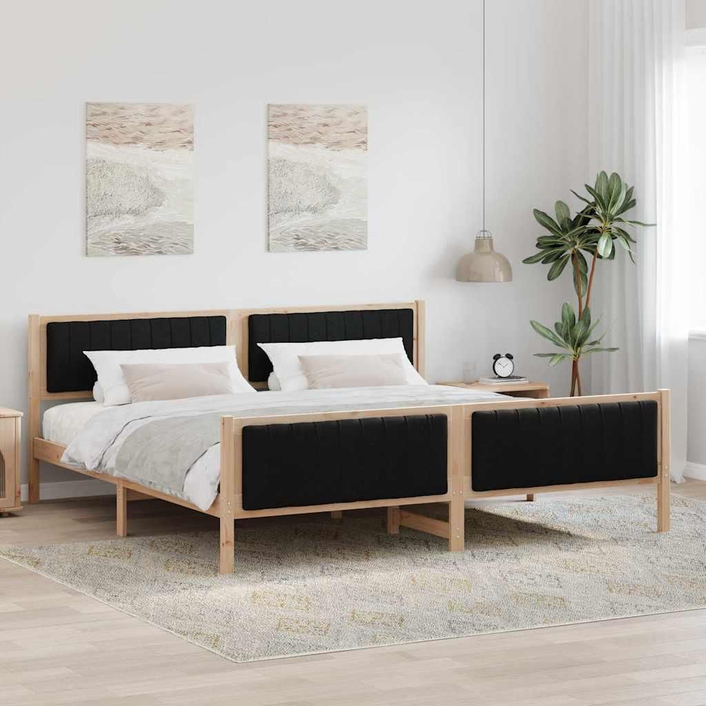 "Schlussverkauf" Doppelbett - Bettgestell 2 PLACES - Braun und Schwarz 200x200 cm Massivholz Kiefer C4080