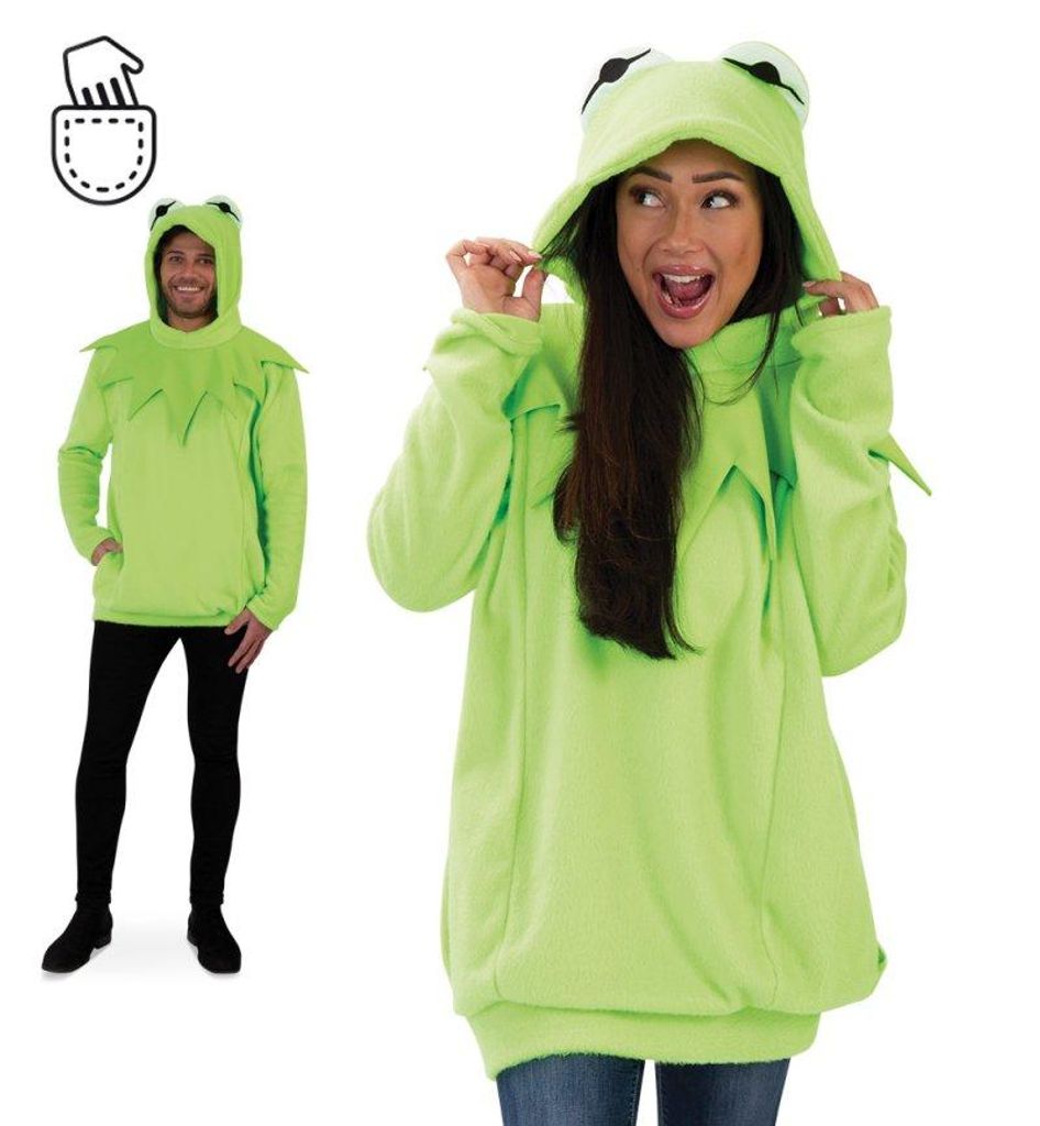 Frosch Hoodie für Erwachsene, Uni – Kuscheliger Pullover aus weichem Fleece mit Kapuze, praktischen Taschen und witzigem Frosch-Design (L)