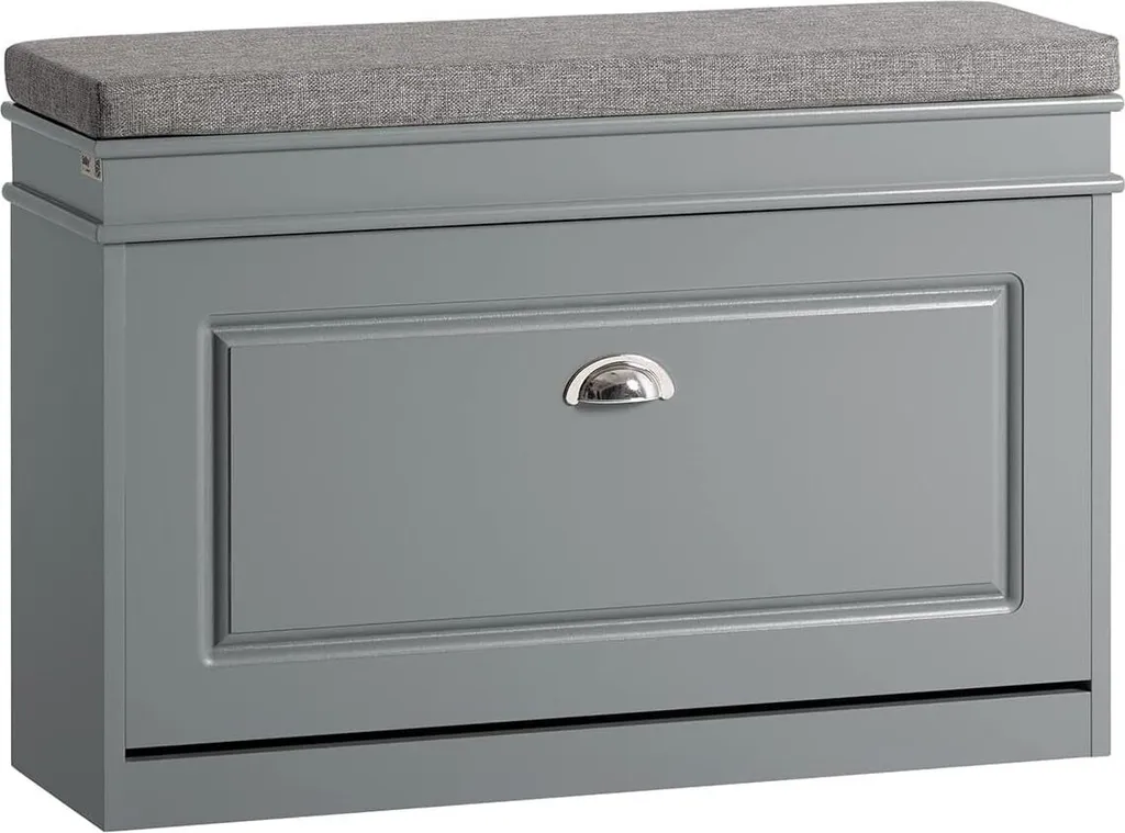 Petit meuble à chaussures avec coussin gris - Banc de rangement entrée