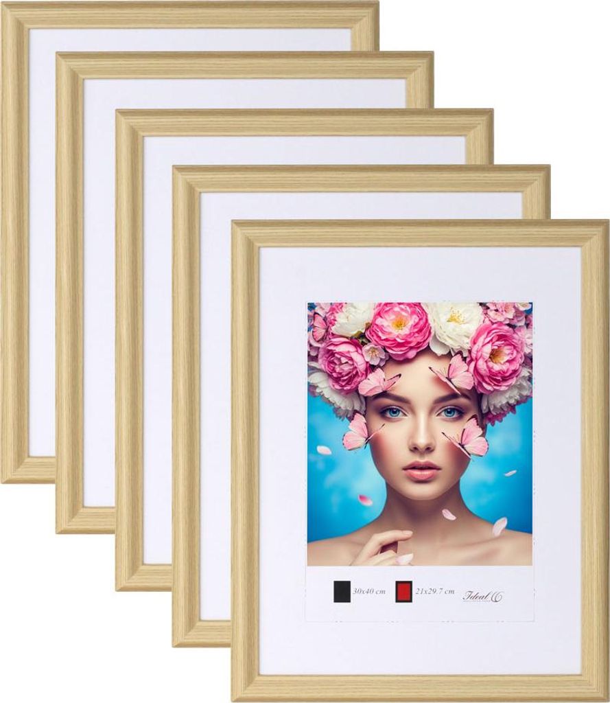 3er 5er Set Holzrahmen mit Kunststoffglas Bilderrahmen MDF Rahmen Collage Wandrahmen Fotorahmen neu HR-22 - Farbe: 5er Pack Natur | Format: 13x18