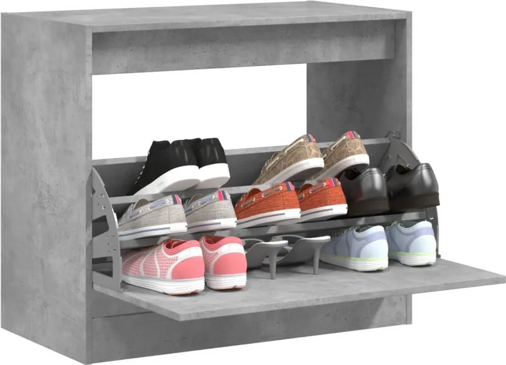 Mobile Porta Scarpe 80x42x69 cm Grigio Cemento - Design Industrial Legno - 2