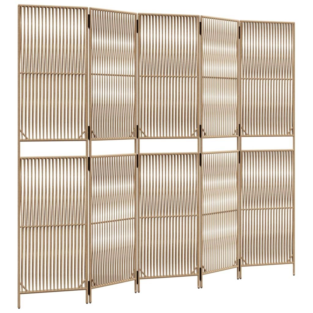 Paravent 5-tlg. Beige Poly Rattan