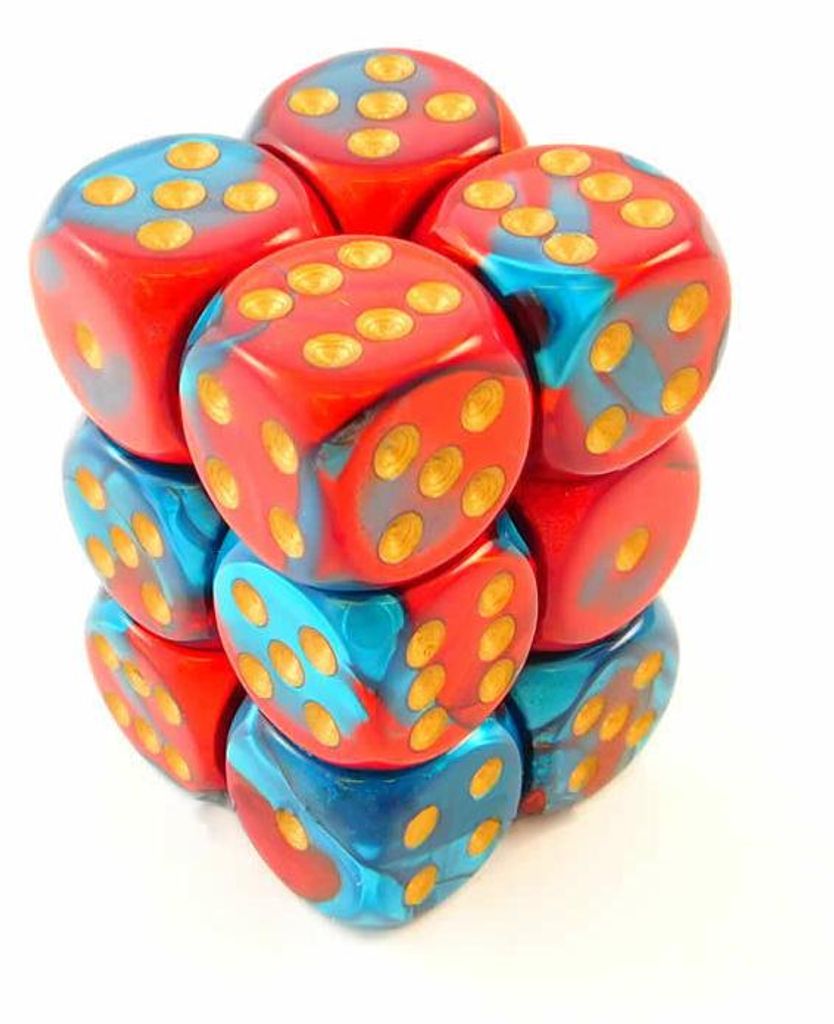 Chessex Gemini Rot-Teal/Gold D6 16mm Würfelset (12 Stück)