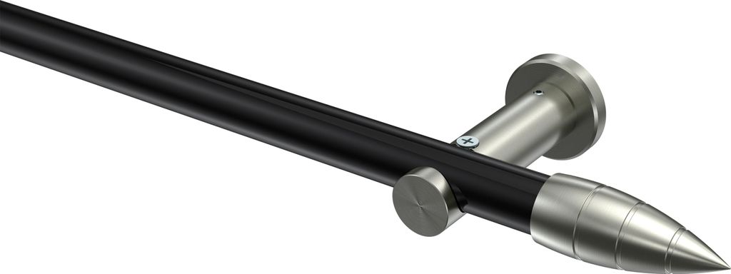 Interdeco Gardinenstange / Vorhangstange Schwarz / Edelstahl-Optik, Typ Platon Samanto (Rillenpatrone) ohne Ringe, 20 mm Ø 1-läufig, 180 cm
